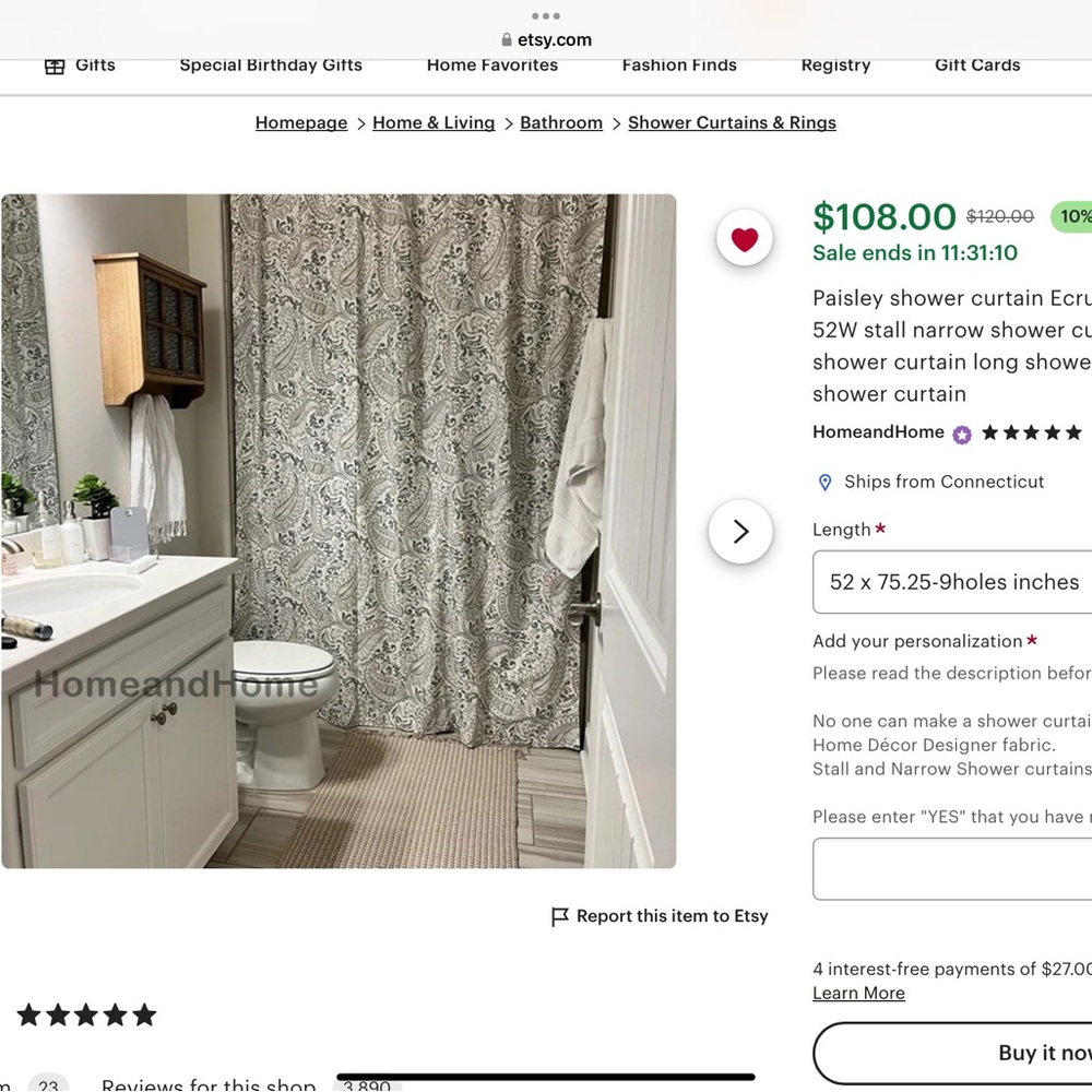 Paisley Shower Curtain in Ecru